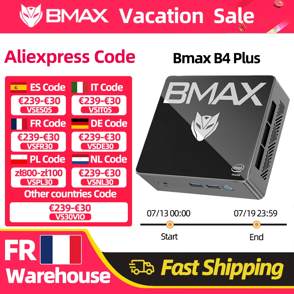 Mini PC BMAX B4 Plus Turbo con Windows 11, Intel N100/N150, 16GB, 512GB/1TB SSD, HDMI, Tipo-C, Compatible con 4K@60Hz, Gráficos Intel UHD, Bluetooth