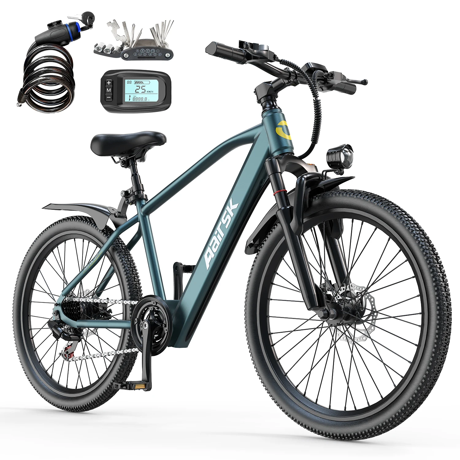 Bicicleta eléctrica de montaña de 26 pulgadas para adultos, motor sin escobillas de 250W, batería de 36V 10Ah 468Wh, hasta 40 millas de autonomía, bicicleta eléctrica de 25 km/h y 7 velocidades