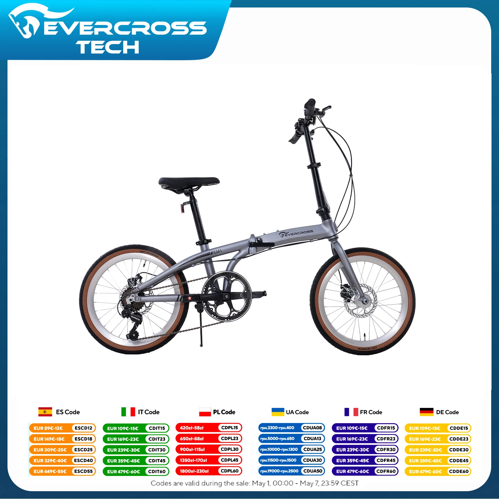 Bicicleta plegable EVERCROSS TECH 20 pulgadas