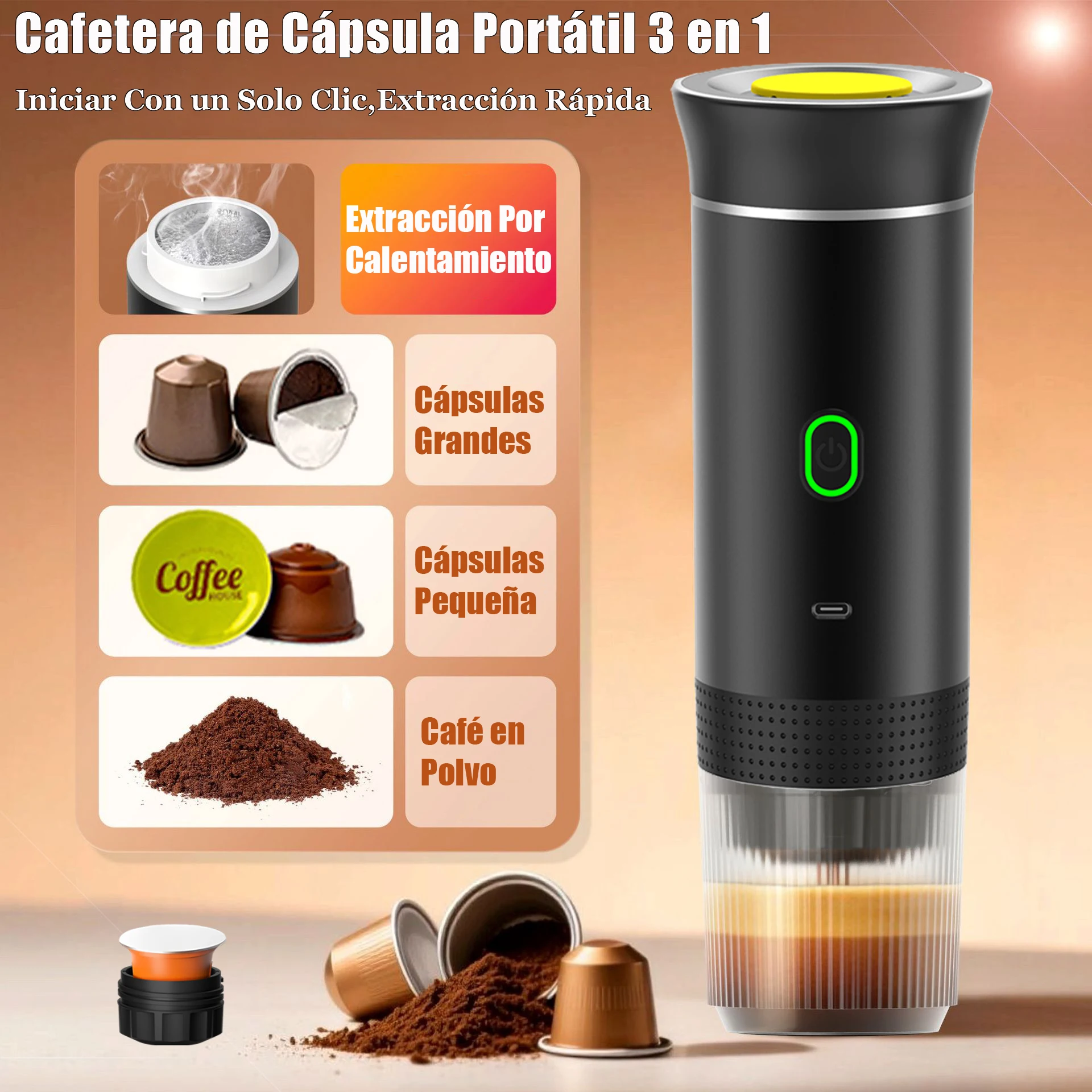 Cafetera portátil 3 en 1 eléctrica