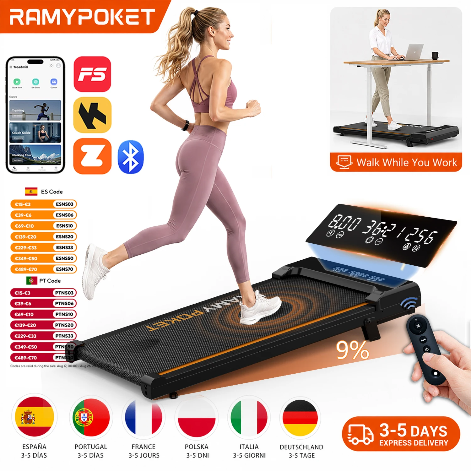 Cinta de correr RAMYPOKET 2.5HP