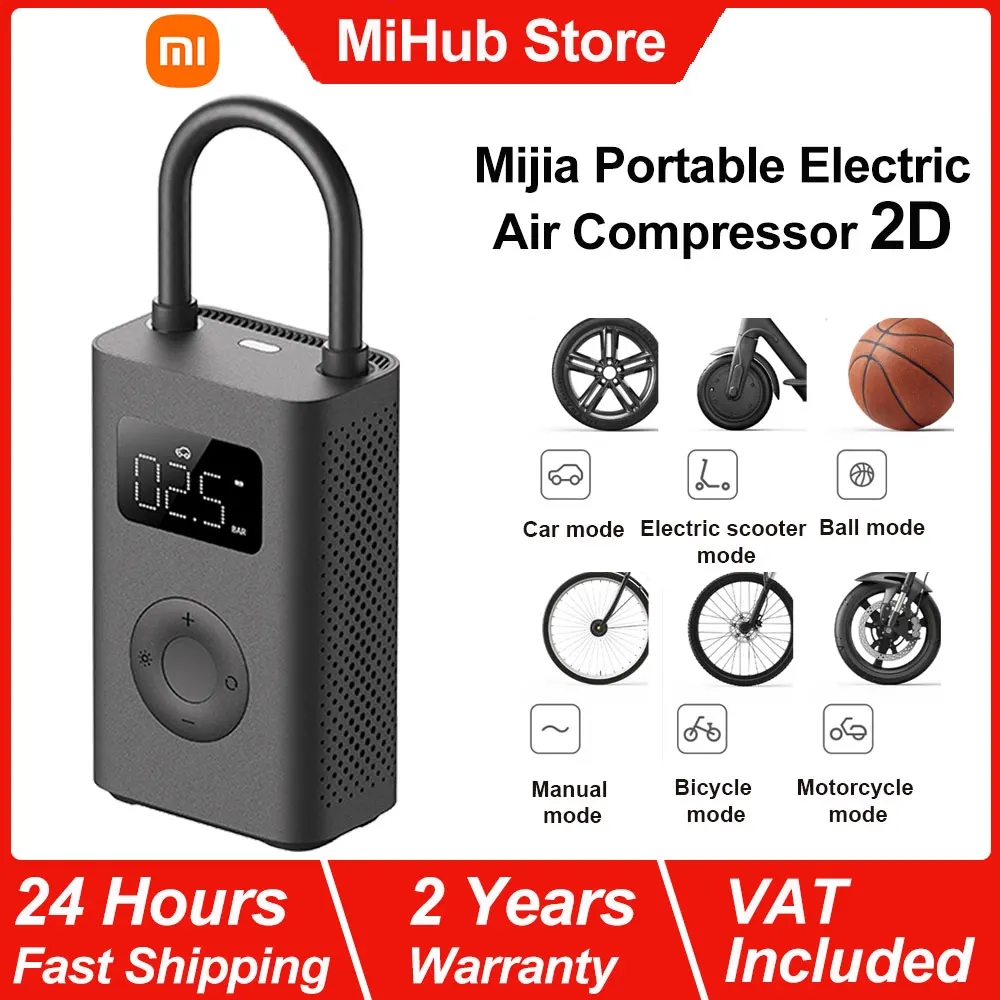 Compresor de Aire Eléctrico Portátil Xiaomi Mijia 2D, Inflador Inteligente con Detección Digital de Presión de Neumáticos, Bomba de Aire Eléctrica Portátil Multiherramienta