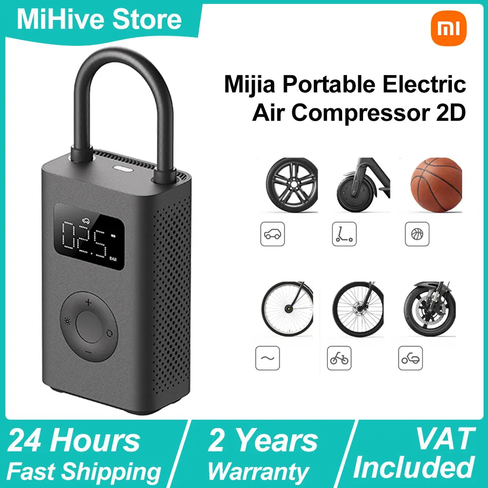 Compresor de Aire Eléctrico Portátil Xiaomi Mijia 2D, Bomba de Aire Eléctrica Portátil, Inflador Inteligente con Detección Digital de Presión de Neumáticos