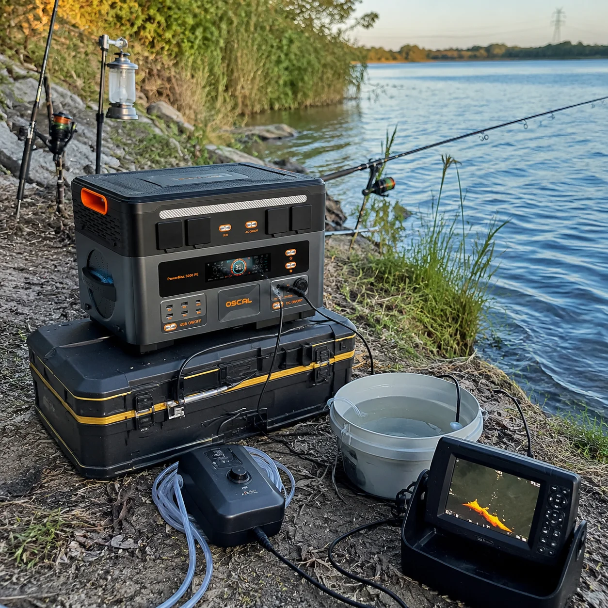 Estación de Energía Portátil OSCAL para Pesca al Aire Libre, 3600W, Batería LiFePO4 de 2016Wh, Generador Solar, Sistema Solar Fuera de la Red, MPPT, Control Remoto, Control por Aplicación Inteligente, para Hogar, Camping y Uso Móvil