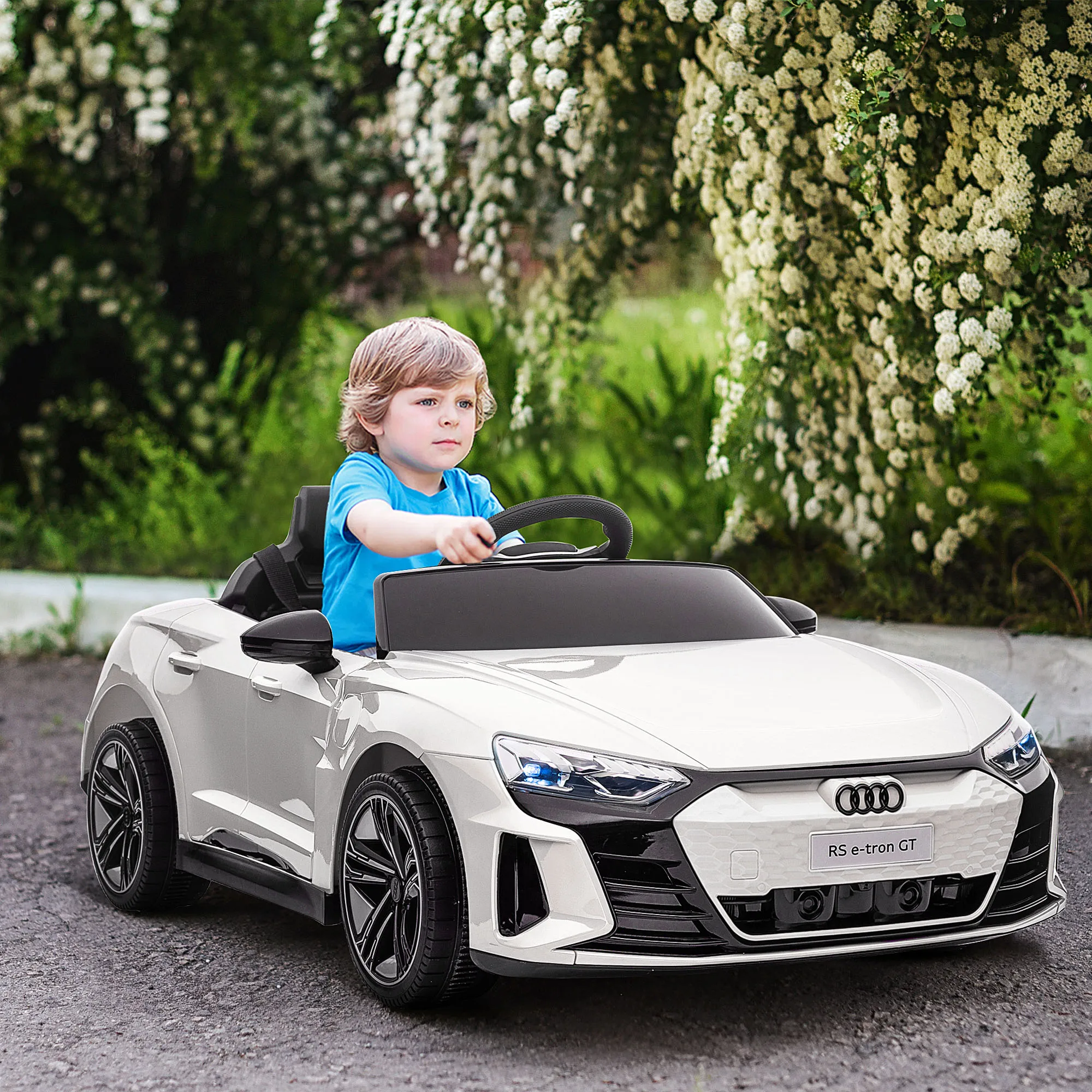 HOMCOM Coche Eléctrico para Niños +3 Años AUDI RS e-tron GT 103x58x41 cm Blanco