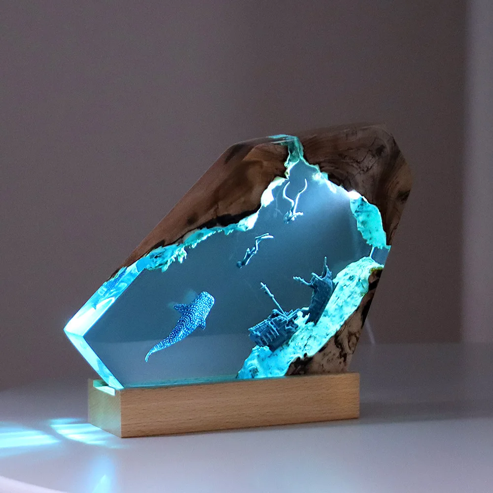 Lámpara de mesa luminosa de resina epoxi