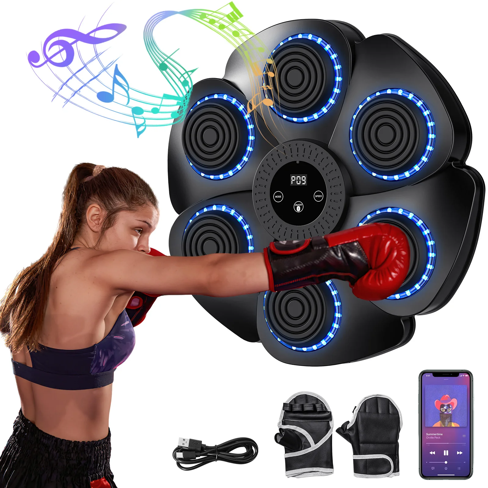 Máquina Inteligente de Entrenamiento de Boxeo Musical, Entrenador de Fitness, Máquina de Boxeo con Seis Objetivos, Objetivo Electrónico de Pared, Saco de Boxeo Colgante