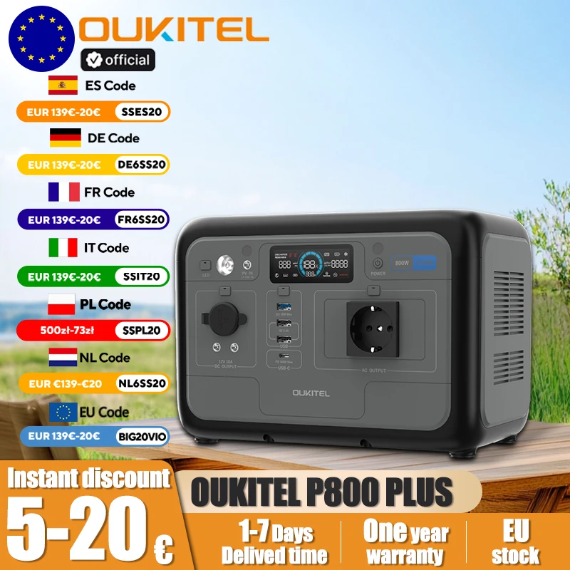 OUKITEL P800E Estación de energía portátil 800W Potencia de salida 512Wh LiFePO4 Familia Camping al aire libre Energía de respaldo Energía móvil