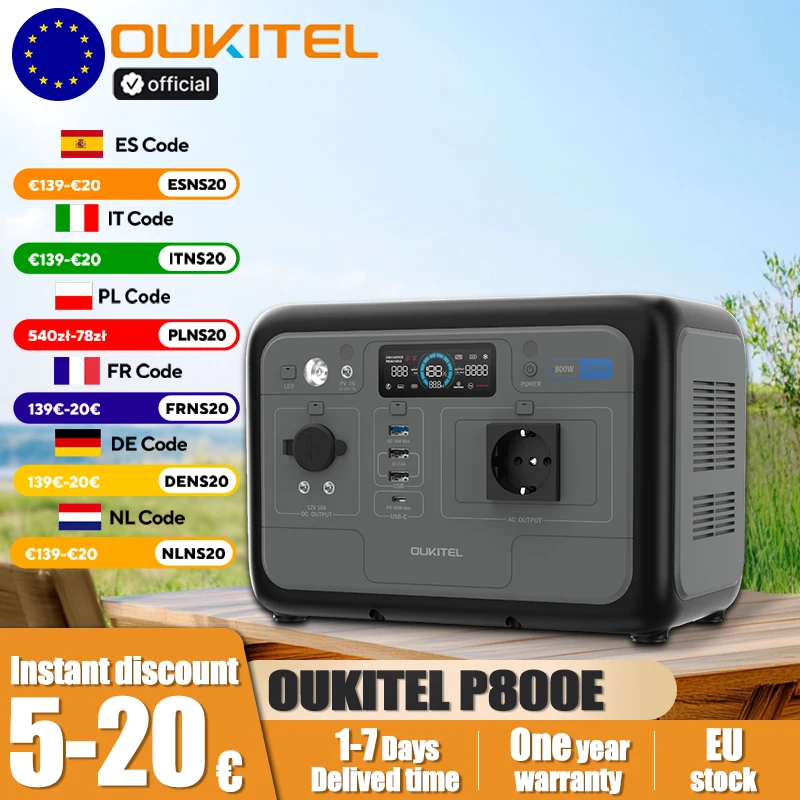 OUKITEL P800E Estación de energía portátil 800W Potencia de salida 512Wh LiFePO4 Familia Camping al aire libre Energía de respaldo Energía móvil