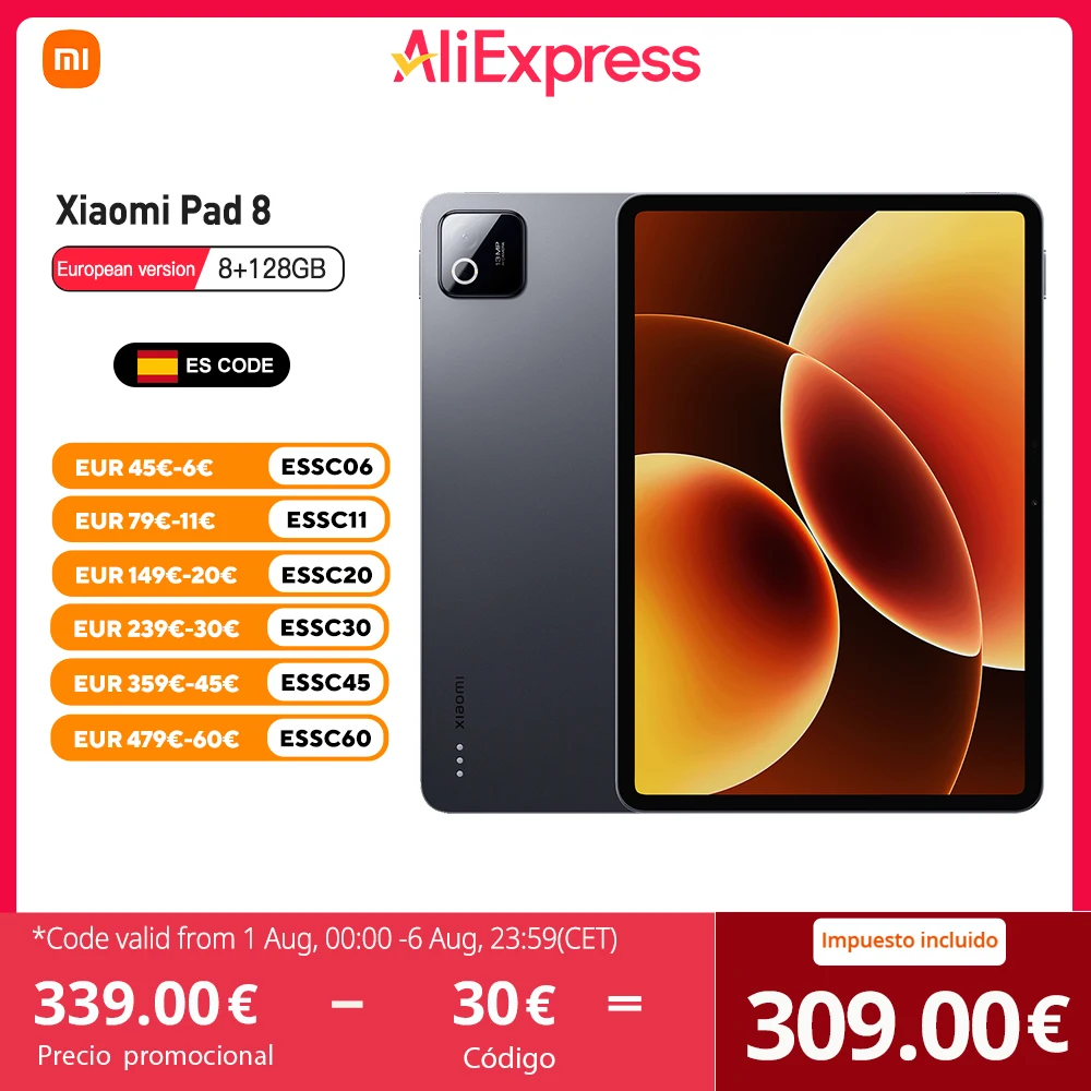 Xiaomi Pad 8 Tableta 128GB/256GB, Pantalla 11,2" 3,2K 144Hz, Snapdragon 8s Gen 4, Cámara 13MP, 9200 mAh, Dolby Atmos, Wi-Fi 7, Sin Cargador