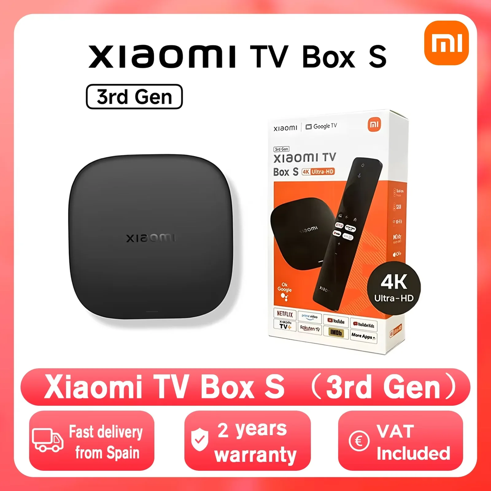 Xiaomi TV Box S 3rd Gen, Reproducción en Streaming 4K Ultra HD, Bluetooth, Wi-Fi 6, Asistente de Google con Chromecast, Compatible con Google TV, Dolby Vision y HDR10+