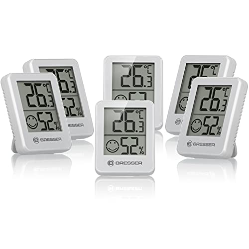 BRESSER Temeo Termómetro, higrómetro, Set de 6 higroindicadores para Colocar de pie o en la Pared, con indicador de Temperatura Interior, Blanco