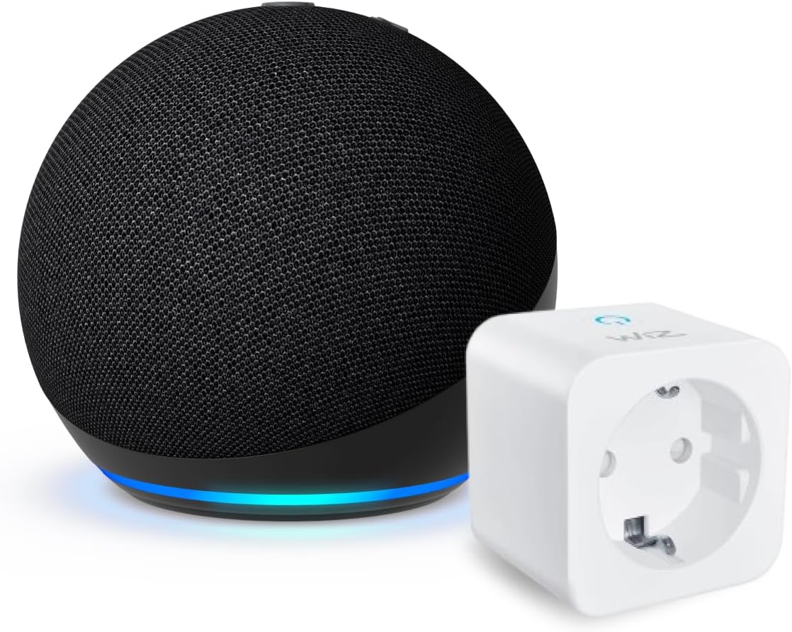 Echo Dot (Última generación), Antracita + WiZ Enchufe Inteligente (Tipo F), Pack Smart Home con Control por Voz, con Acceso Anticipado a Alexa+