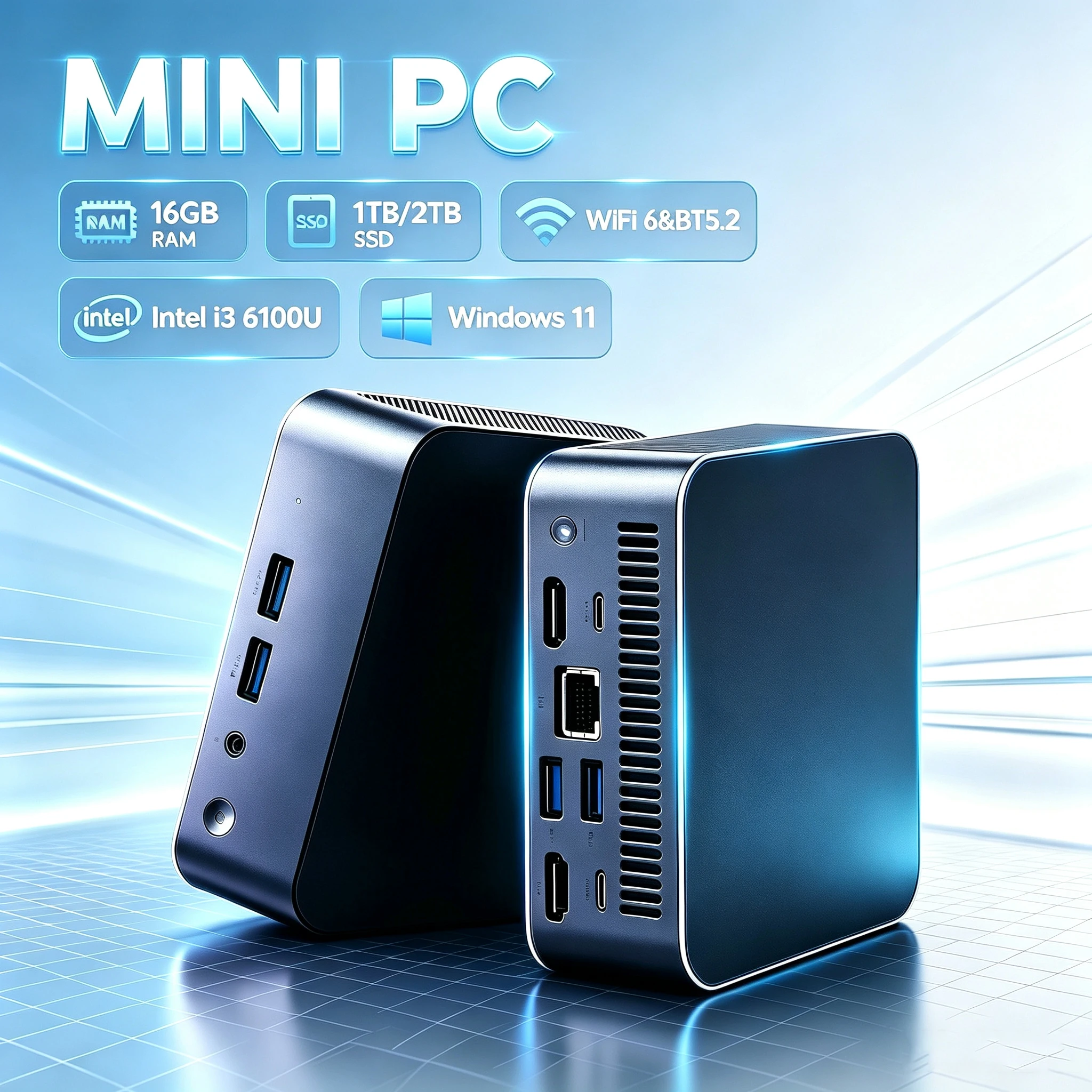 Mini PC Intel Core I3 6100U, Computadora de Estudio, Computadora de Oficina, Windows 11 Pro, PC Gamer, Mini PC Pequeño, 16GB RAM, 1TB/2TB SSD, PC de Bolsillo