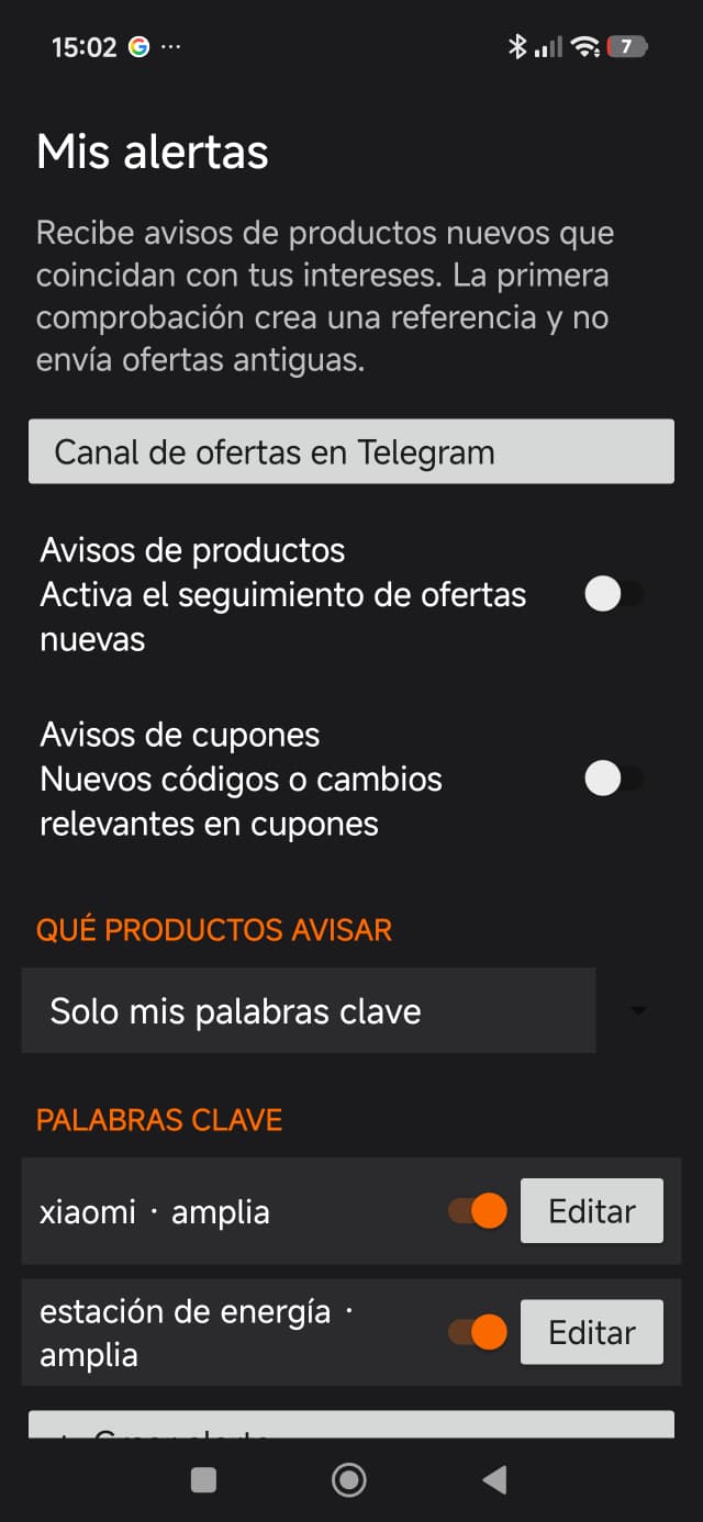 Configuración de alertas por palabras clave