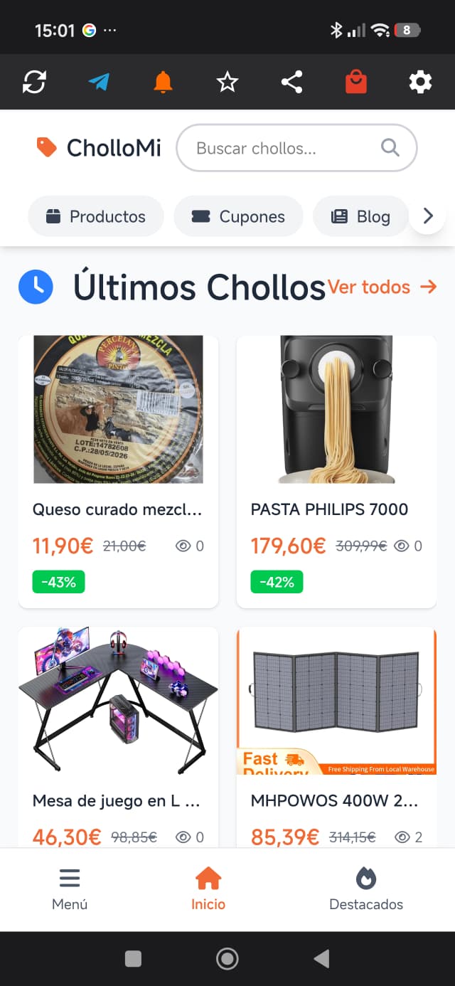 Inicio de CholloMi con los últimos chollos